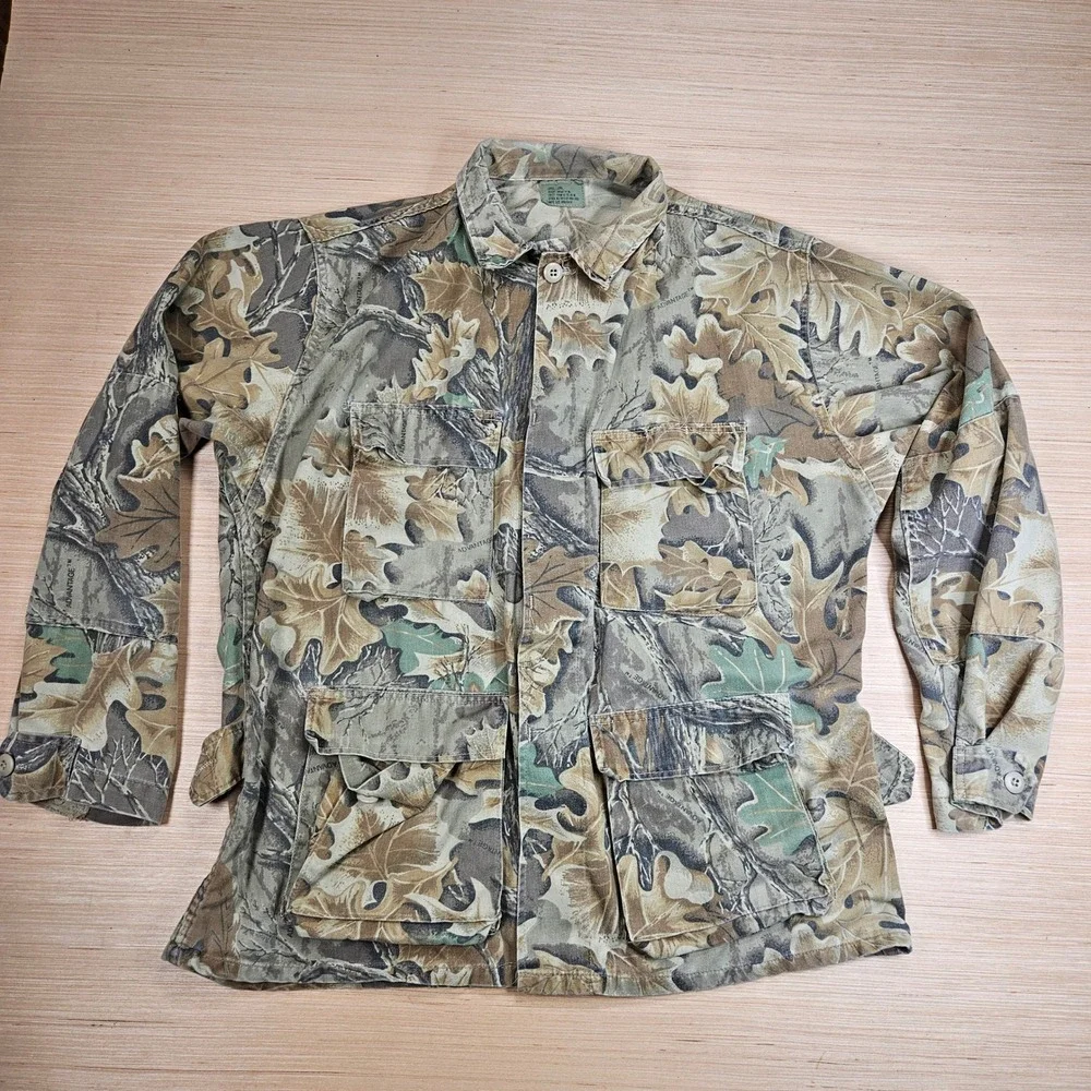 Vintage Military Advantage Timber Camo BDU Uniform Set Men L Long Leaf Hunting